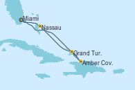 Visitando Miami (Florida/EEUU), Amber Cove (República Dominicana), Grand Turks(Turks & Caicos), Nassau (Bahamas), Miami (Florida/EEUU)
