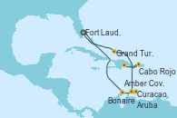 Visitando Fort Lauderdale (Florida/EEUU), Grand Turks(Turks & Caicos), Amber Cove (República Dominicana), Cabo Rojo, Curacao (Antillas), Bonaire (Países Bajos), Aruba (Antillas), Fort Lauderdale (Florida/EEUU)