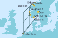 Visitando Rotterdam (Holanda), Haugesund (Noruega), Molde (Noruega), Olden (Noruega), SANDNESS (STAVANGER), Rotterdam (Holanda), Oslo (Noruega), Kristiansand (Noruega), SANDNESS (STAVANGER), Skjolden (Noruega), Rotterdam (Holanda)