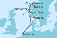 Visitando Rotterdam (Holanda), Oslo (Noruega), Kristiansand (Noruega), SANDNESS (STAVANGER), Skjolden (Noruega), Rotterdam (Holanda), Aalesund (Noruega), Olden (Noruega), Bergen (Noruega), Rotterdam (Holanda)