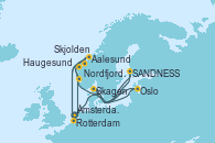Visitando Ámsterdam (Holanda), Haugesund (Noruega), Nordfjordeid, Aalesund (Noruega), Rotterdam (Holanda), Oslo (Noruega), Skagen (Dinamarca), SANDNESS (STAVANGER), Skjolden (Noruega), Rotterdam (Holanda)