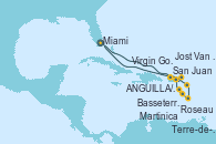 Visitando Miami (Florida/EEUU), San Juan (Puerto Rico), ANGUILLA/SANDY GROUND, BRITISH WEST INDIES, Basseterre (Antillas), Roseau (Dominica), Martinica (Antillas), Terre-de-Haut (Guadalupe), Virgin Gorda (Islas Virgenes), Jost Van Dyke (Islas Virgenes), Miami (Florida/EEUU)