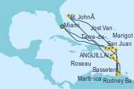 Visitando Miami (Florida/EEUU), San Juan (Puerto Rico), ANGUILLA/SANDY GROUND, BRITISH WEST INDIES, Basseterre (Antillas), Marigot (St Martín/Antillas Holandesas), Terre-de-Haut (Guadalupe), Martinica (Antillas), Rodney Bay (Santa Lucía), Roseau (Dominica), St. John´s (Antigua y Barbuda), Jost Van Dyke (Islas Virgenes), Miami (Florida/EEUU)