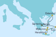Visitando Atenas (Grecia), Estambul (Turquía), Mykonos (Grecia), Heraklion (Creta), Santorini (Grecia), Cos (Grecia), Atenas (Grecia)