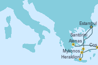 Visitando Estambul (Turquía), Mykonos (Grecia), Heraklion (Creta), Santorini (Grecia), Cos (Grecia), Atenas (Grecia), Estambul (Turquía)