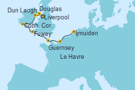 Visitando Liverpool (Reino Unido), Douglas (Reino Unido), Dun Laoghaire (Dublin/Irlanda), Cobh, Cork (Irlanda), Fowey (Reino Unido), Guernsey (Channel Islands), Le Havre (Francia), Ijmuiden (Ámsterdam), Ijmuiden (Ámsterdam)