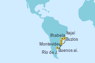 Visitando Montevideo (Uruguay), Buenos aires, Río de Janeiro (Brasil), Buzios (Brasil), Ilhabela (Brasil), Itajaí (Brasil), Montevideo (Uruguay)