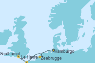 Visitando Hamburgo (Alemania), Zeebrugge (Bruselas), Le Havre (Francia), Southampton (Inglaterra)