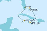 Visitando Miami (Florida/EEUU), Great Stirrup Cay (Bahamas), Ocho Ríos (Jamaica), Gran Caimán (Islas Caimán), Miami (Florida/EEUU)