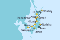 Visitando Tokio (Japón), Osaka (Japón), Busán (Corea del Sur), Sakaiminato (Japón), Kanazawa (Japón), Kanazawa (Japón), Niigata (Japón), Akita (Japón), Aomori (Japón), Islas Miyako (Japón), Sendai (Japón), Hitachinaka (Japón), Tokio (Japón)