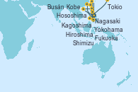 Visitando Yokohama (Japón), Kobe (Japón), Kobe (Japón), Hiroshima (Japón), Fukuoka (Japón), Busán (Corea del Sur), Nagasaki (Japón), Kagoshima (Japón), Hososhima (Japón), Shimizu (Japón), Tokio (Japón)