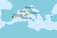 Visitando Valencia, Palma de Mallorca (España), Olbia (Cerdeña), Civitavecchia (Roma), Savona (Italia)