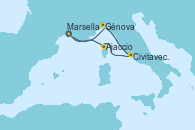 Visitando Marsella (Francia), Génova (Italia), Civitavecchia (Roma), Ajaccio (Córcega), Marsella (Francia)