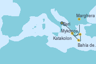 Visitando Bari (Italia), Bahía de Souda (Grecia), Mykonos (Grecia), Katakolon (Olimpia/Grecia), Marghera (Venecia/Italia)