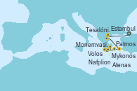 Visitando Estambul (Turquía), Tesalónica (Grecia), Volos (Grecia), Patmos (Grecia), Mykonos (Grecia), Monemvasia (Grecia), Nafplion (Grecia), Atenas (Grecia)