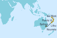Visitando Sydney (Australia), Isla Mystery (Vanuatu), Puerto Vila (Vanuatu), Lifou (Isla Loyalty/Nueva Caledonia), Nouméa (Nueva Caledonia), Sydney (Australia)