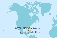 Visitando Jacksonville (Florida/EEUU), Isla Gran Bahama (Florida/EEUU), Great Stirrup Cay (Bahamas), Cayo Hueso (Key West/Florida), Jacksonville (Florida/EEUU)