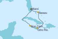 Visitando Miami (Florida/EEUU), Gran Caimán (Islas Caimán), Ocho Ríos (Jamaica), Nassau (Bahamas), Miami (Florida/EEUU)