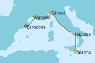 Visitando Barcelona, Marsella (Francia), Génova (Italia), Nápoles (Italia), Palermo (Italia)