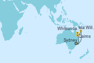 Visitando Sydney (Australia), Isla Willis (Australia), Cairns (Australia), Whitsunday Island (Australia), Sydney (Australia)