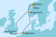 Visitando Southampton (Inglaterra), Rotterdam (Holanda), Skjolden (Noruega), Olden (Noruega), Haugesund (Noruega), Southampton (Inglaterra)