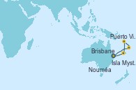 Visitando Brisbane (Australia), Nouméa (Nueva Caledonia), Puerto Vila (Vanuatu), Isla Mystery (Vanuatu), Brisbane (Australia)