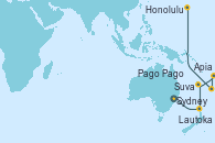 Visitando Sydney (Australia), Lautoka (Fiyi), Suva (Fiyi), Pago Pago (Samoa), Apia (Samoa), Honolulu (Hawai)