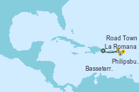 Visitando La Romana (República Dominicana), Virgin Gorda (Islas Virgenes), Philipsburg (St. Maarten), Basseterre (Antillas), Road Town (Isla Tórtola/Islas Vírgenes), Isla Catalina (República Dominicana), La Romana (República Dominicana)