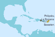 Visitando La Romana (República Dominicana), Samana (República Dominicana), Virgin Gorda (Islas Virgenes), Basseterre (Antillas), Philipsburg (St. Maarten), Isla Catalina (República Dominicana), La Romana (República Dominicana)