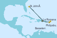 Visitando La Romana (República Dominicana), Isla Catalina (República Dominicana), Virgin Gorda (Islas Virgenes), Philipsburg (St. Maarten), Basseterre (Antillas), St. John´s (Antigua y Barbuda), La Romana (República Dominicana)
