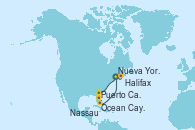 Visitando Nueva York (Estados Unidos), Puerto Cañaveral (Florida), Ocean Cay MSC Marine Reserve (Bahamas), Nassau (Bahamas), Nueva York (Estados Unidos), Halifax (Canadá)