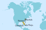 Visitando Norfolk (Virginia/EEUU), Nassau (Bahamas), Isla Pequeña (San Salvador/Bahamas), Celebration Key, The Bahamas, Norfolk (Virginia/EEUU)