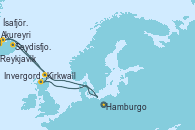 Visitando Hamburgo (Alemania), Seydisfjordur (Islandia), Akureyri (Islandia), Akureyri (Islandia), Ísafjörður (Islandia), Reykjavik (Islandia), Kirkwall (Escocia), Invergordon (Escocia), Hamburgo (Alemania)