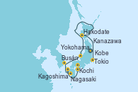 Visitando Yokohama (Japón), Kobe (Japón), Kobe (Japón), Kochi (Japón), Kagoshima (Japón), Nagasaki (Japón), Busán (Corea del Sur), Kanazawa (Japón), Hakodate (Japón), Tokio (Japón)