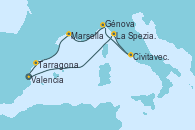 Visitando Valencia, La Spezia, Florencia y Pisa (Italia), Civitavecchia (Roma), Génova (Italia), Marsella (Francia), Tarragona (España), Valencia