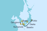 Visitando Tokio (Japón), Osaka (Japón), Osaka (Japón), Gangjeong (Corea del Sur), Kumamoto (Japón), Tokio (Japón), Busán (Corea del Sur), Sasebo (Japón), Tokio (Japón)