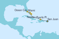 Visitando San Juan (Puerto Rico), Puerto Plata, Republica Dominicana, Miami (Florida/EEUU), Nassau (Bahamas), Ocean Cay MSC Marine Reserve (Bahamas), Ocean Cay MSC Marine Reserve (Bahamas), Miami (Florida/EEUU)