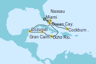 Visitando Miami (Florida/EEUU), Ocean Cay MSC Marine Reserve (Bahamas), Cozumel (México), Gran Caimán (Islas Caimán), Ocho Ríos (Jamaica), Miami (Florida/EEUU), Cockburn Town (Islas turcas y Caicos), Amber Cove (República Dominicana), Nassau (Bahamas), Miami (Florida/EEUU)