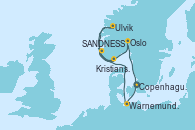 Visitando Copenhague (Dinamarca), Warnemunde (Alemania), Ulvik (Noruega), Kristiansand (Noruega), SANDNESS (STAVANGER), Oslo (Noruega), Copenhague (Dinamarca)