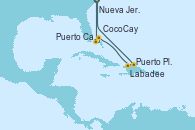 Visitando Nueva Jersey (Estados Unidos), Puerto Cañaveral (Florida), CocoCay (Bahamas), Labadee (Haiti), Puerto Plata, Republica Dominicana, Nueva Jersey (Estados Unidos)