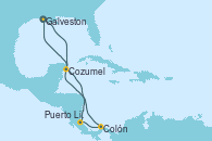 Visitando Galveston (Texas), Cozumel (México), Puerto Limón (Costa Rica), Colón (Panamá), Galveston (Texas)