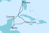 Visitando Tampa (Florida), Gran Caimán (Islas Caimán), Belize (Caribe), Cozumel (México), Tampa (Florida)