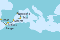Visitando Barcelona, Ibiza (España), Alicante (España), Málaga, Tánger (Marruecos), Lisboa (Portugal)