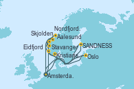 Visitando Ámsterdam (Holanda), Eidfjord (Hardangerfjord/Noruega), Aalesund (Noruega), Nordfjordeid, SANDNESS (STAVANGER), Ámsterdam (Holanda), Oslo (Noruega), Kristiansand (Noruega), Stavanger (Noruega), Skjolden (Noruega), Ámsterdam (Holanda)