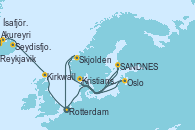 Visitando Rotterdam (Holanda), Oslo (Noruega), Kristiansand (Noruega), SANDNES (STAVANGER), Skjolden (Noruega), Rotterdam (Holanda), Kirkwall (Escocia), Seydisfjordur (Islandia), Akureyri (Islandia), Ísafjörður (Islandia), Reykjavik (Islandia)