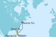 Visitando Nueva York (Estados Unidos), Nassau (Bahamas), Great Stirrup Cay (Bahamas), Puerto Cañaveral (Florida), Nueva York (Estados Unidos)