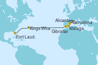 Visitando Barcelona, Alicante (España), Málaga, Gibraltar (Inglaterra), Kings Wharf (Bermudas), Fort Lauderdale (Florida/EEUU)