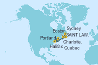 Visitando Quebec (Canadá), SAINT LAWRENCE RIVER, Charlottetown (Canadá), Sydney (Nueva Escocia/Canadá), Halifax (Canadá), Portland (Maine/Estados Unidos), Boston (Massachusetts), Halifax (Canadá), Halifax (Canadá), Sydney (Nueva Escocia/Canadá), Charlottetown (Canadá), SAINT LAWRENCE RIVER, Quebec (Canadá)
