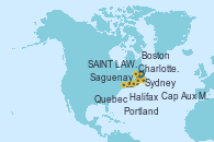 Visitando Boston (Massachusetts), Halifax (Canadá), Halifax (Canadá), Sydney (Nueva Escocia/Canadá), Charlottetown (Canadá), SAINT LAWRENCE RIVER, Quebec (Canadá), Saguenay (Canadá), Cap Aux Meules (Canadá), Charlottetown (Canadá), Portland (Maine/Estados Unidos), Boston (Massachusetts)
