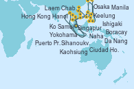 Visitando Singapur, Ko Samui (Tailandia), Laem Chabang (Bangkok/Thailandia), Laem Chabang (Bangkok/Thailandia), Sihanoukville (Camboya), Ciudad Ho Chi Minh (Vietnam), Ciudad Ho Chi Minh (Vietnam), Da Nang (Vietnam), Hanoi (Vietnam), Hong Kong (China), Puerto Princesa Palawan (Filipinas), Boracay (Filipinas), Manila (Filipinas), Kaohsiung (Taiwán), Keelung (Taiwán), Ishigaki (Japón), Naha (Japón), Osaka (Japón), Yokohama (Japón)